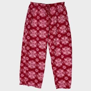 Tommy Hilfiger Womens Medium Red White Snowflake Flannel Lounge Pants